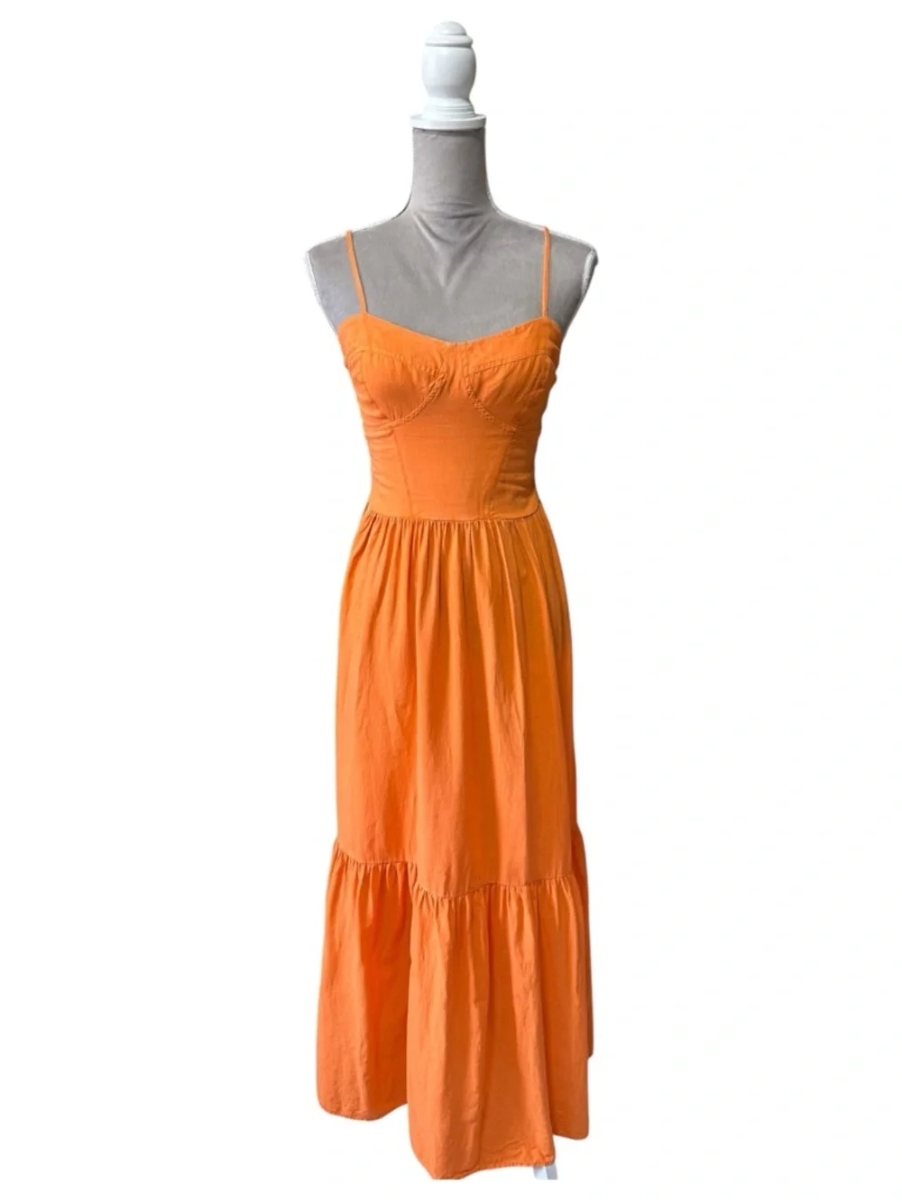 YFB Orange Linen Blend Smocked Bustier Maxi Dress Small Summer Vacation - Picture 3 of 11